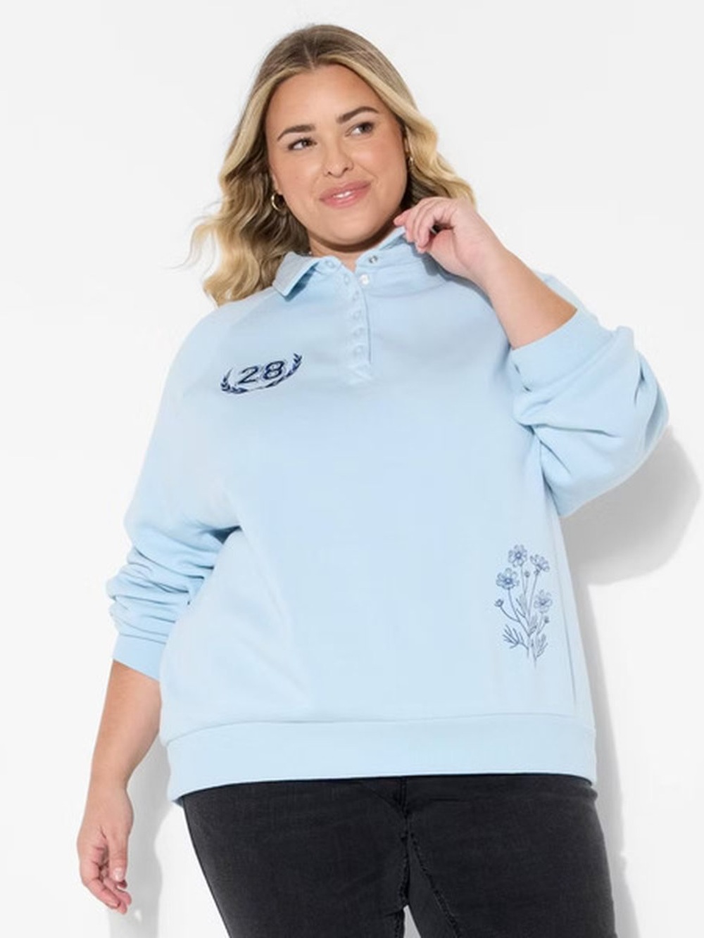Zoe+Liv Women's NYC Button-Front Graphic Pullover Sweatshirt Var Sizes Blue NWT - Picture 2 of 8